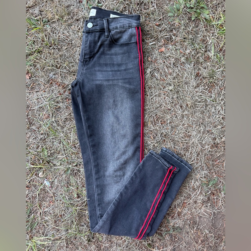 Pacsun black with red stripes skinny jegging pants women’s 23